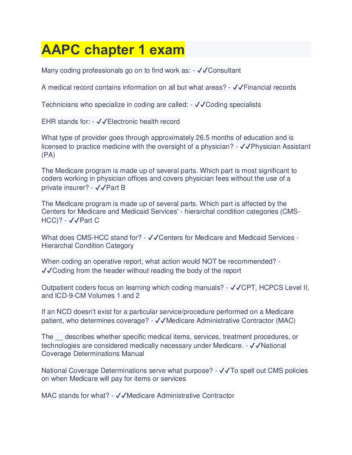 Preview image for AAPC chapter 1 exam(QUESTIONS&ANSWERS)